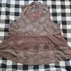 Maurices Lace Overlay Sleeveless Top in Taupe Size 3x